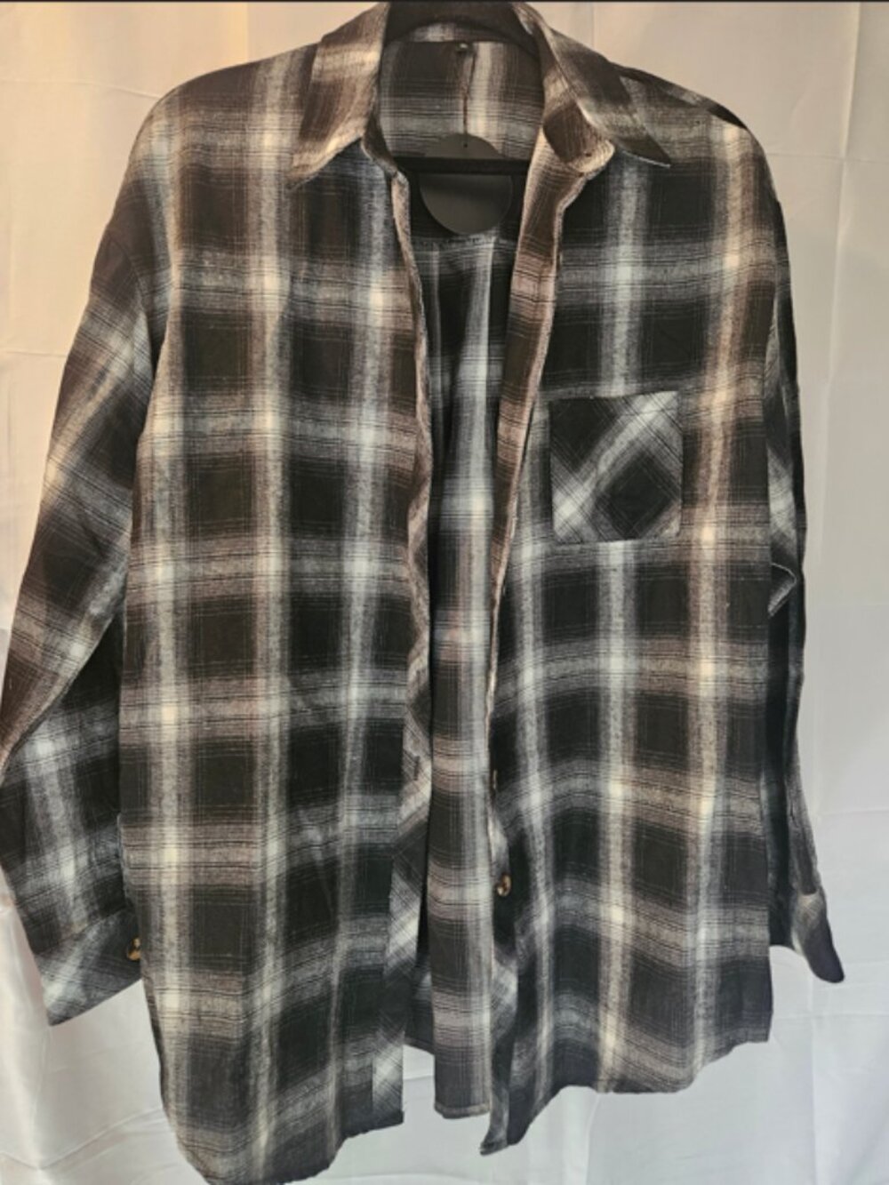 Women’s XL Black White Plaid Flannel Button Down Shirt NWT